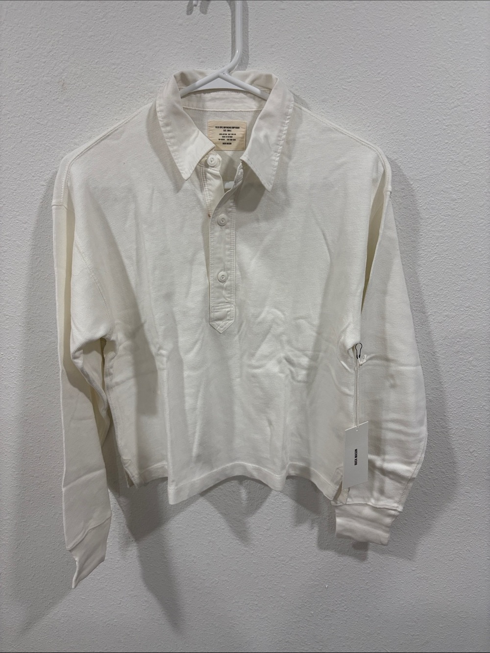 Buck Mason White Field Spec Boyfriend Crop Rugby Polo Small $118